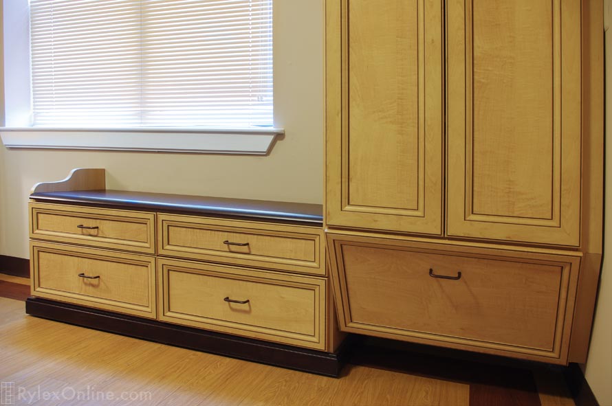 Assisted Living Cabinets with Soft Edges and Angled Shoe Drawer