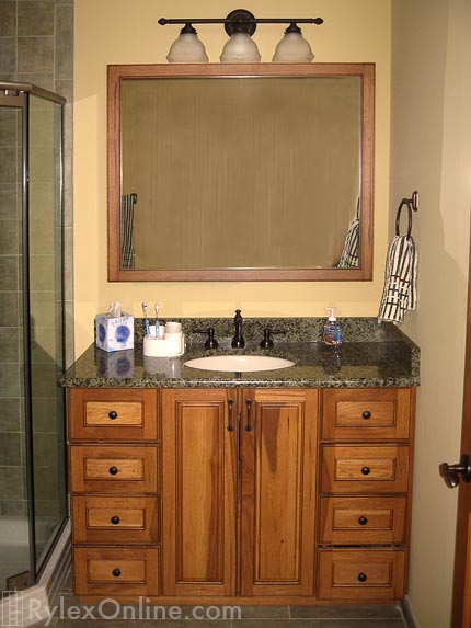 Hickory Wood Bathroom Vanity with Multiple Drawers