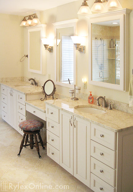 Granite Topped Dual Bathroom Vanity in Antique White