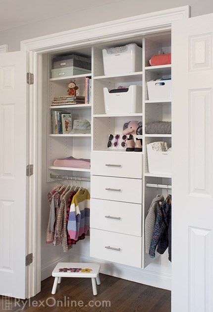 Toddler Closet with Adjustable Shelves and Hanging Rods