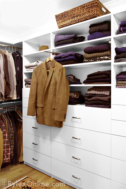 Abundant Closet Drawers with Open Shelf Storage