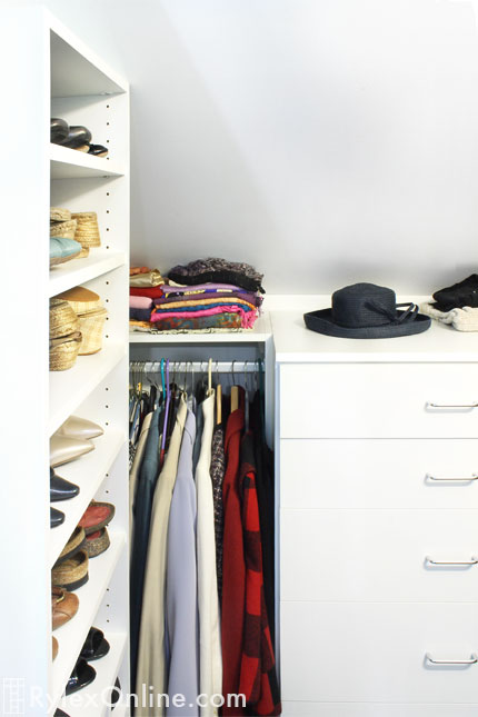 Sloped Closet Wall with Open Shoe Shelves