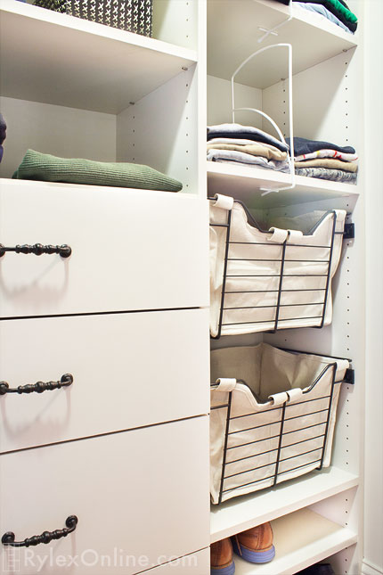 Closet Drawers with Sliding Baskets and Shelf Dividers Close Up