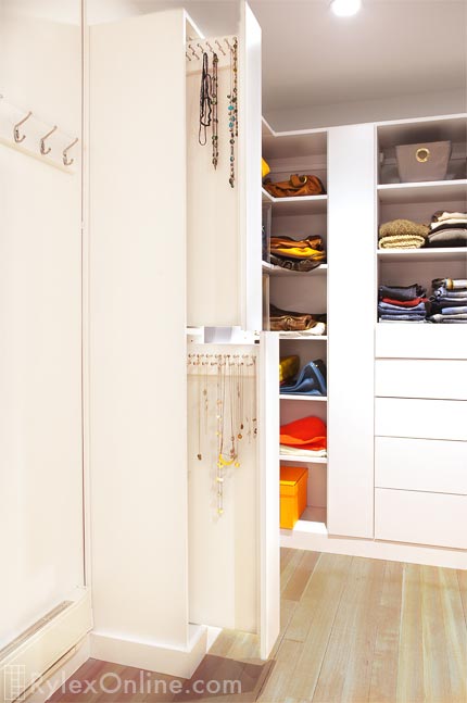 Pull-Out Closet Jewelry Door in White Cabinetry