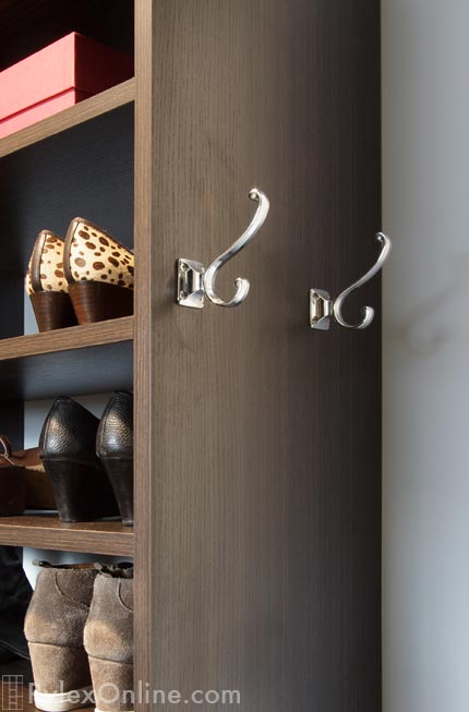 Walk-In Closet with Robe Hooks and Shoe Shelves