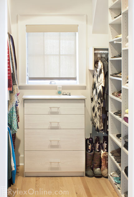 Light Grey Compact Closet with Bureau Drawers