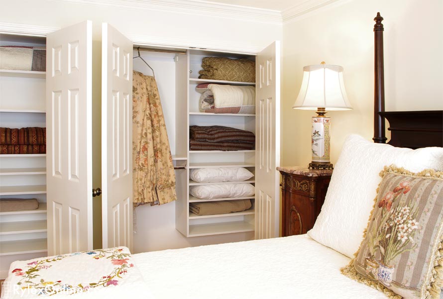 Double Bedroom Closets with Storage Shlelves Close Up