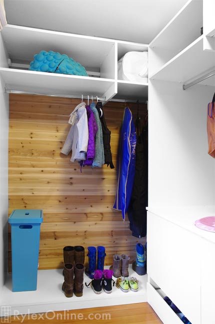 Girl's Closet with Open Shelves, Continuous Hanging Rod and Cedar Wall