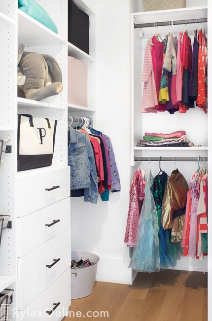 Girls Closet with Adjustable Shelving and Drawers