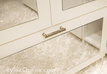 Glitzy Hardware on Mirrored Drawer Close Up