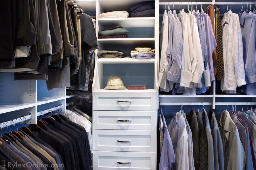 Master Closet with Extra Hanging Space and Drawers for Professionals