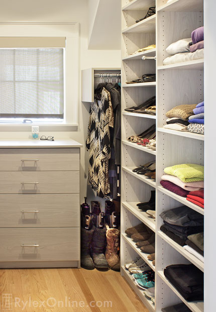 Closet with Open Shelves and Built in Bureau