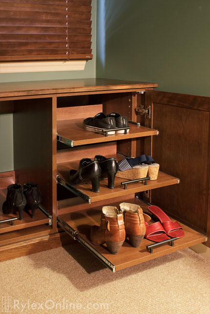 Dormer Shoe Storage Cabinet with Sliding Shoe Shelves