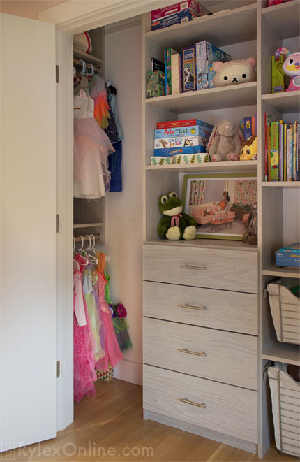 Kids Closet with Stacking Shelves and Hanging Rods