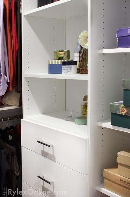 White Walkin Closet Cabinet with Upper Open Adjustable Shelves