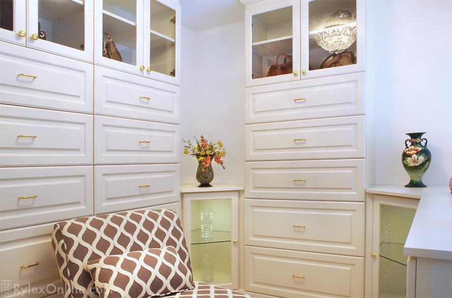 Dressing Room Cabinets with 20 Drawers and Glass Cabinet Doors