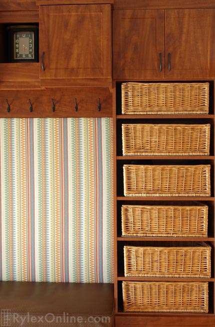 Mudroom Cabinets with Baskets and Storage Bench Close Up