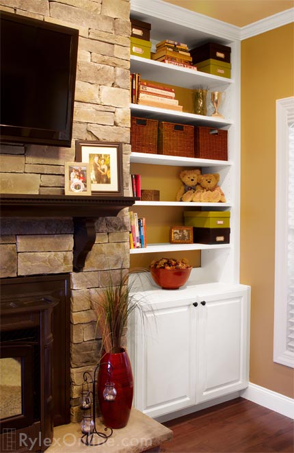 Classic White Fireplace Storage Cabinets with Book Shelves