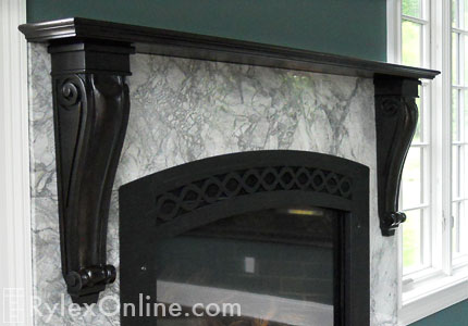 Custom Fireplace Mantel with Decorative Corbels Close Up