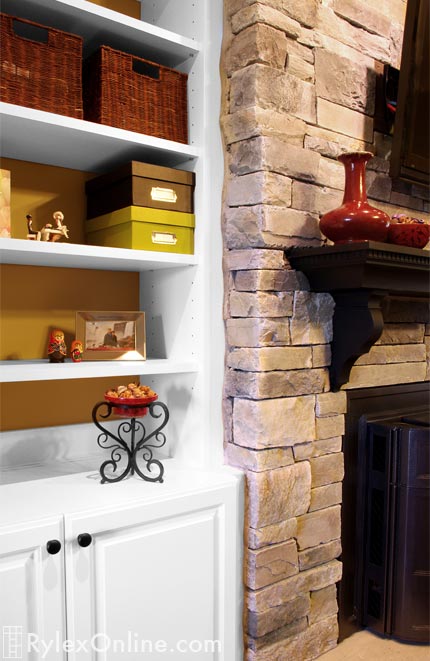 Fireplace Cabinet with Open Shelving Close Up