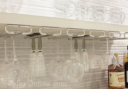 Hanging Wine Glass Under Shelf Rack Close Up