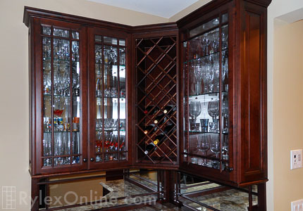 Wine Cabinets with Glass Doors and Lattice Wine Rack Close Up