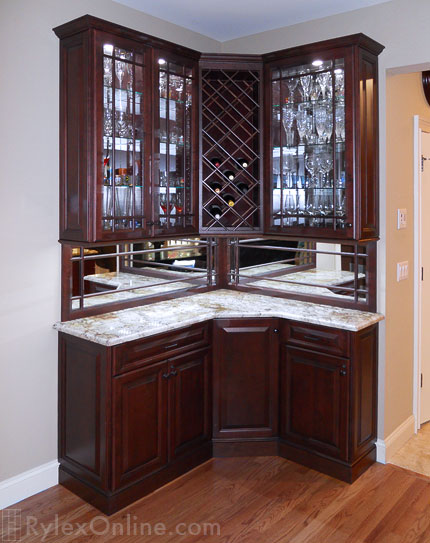 Wine Bar Cabinets with LED Lighting, Granite Counter and Lower Storage Cabinets