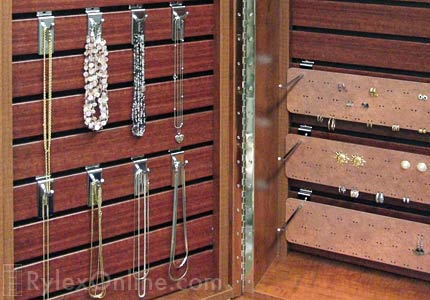 Necklace Door with Slatwall Inserts for Adjustable Jewelry Hangers Close Up