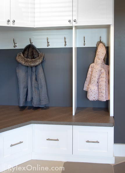 Entryway Mudroom with Coat Hooks and Storage
