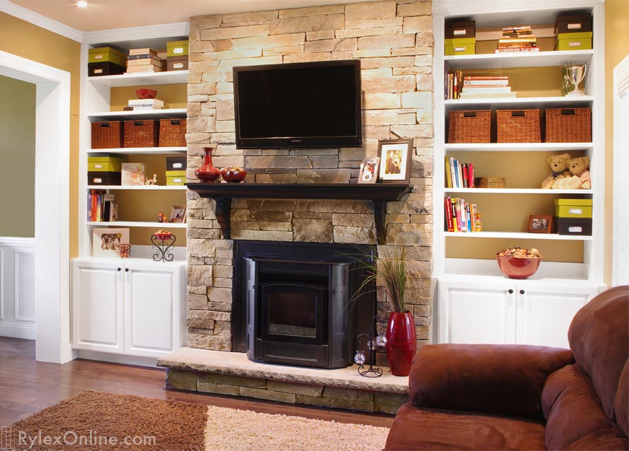 White Fireplace Cabinets with Bookcases