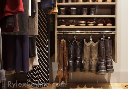 Boot Storage on Hanging Rod in Cabinet