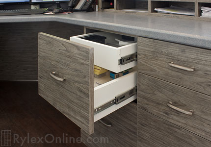 Double Office Desk Drawers Under a Single Face with Full Extension Slides
