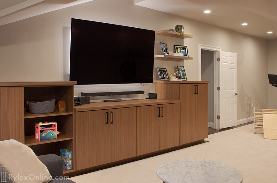 Great Room TV Center Cabinets with Floating Shelves
