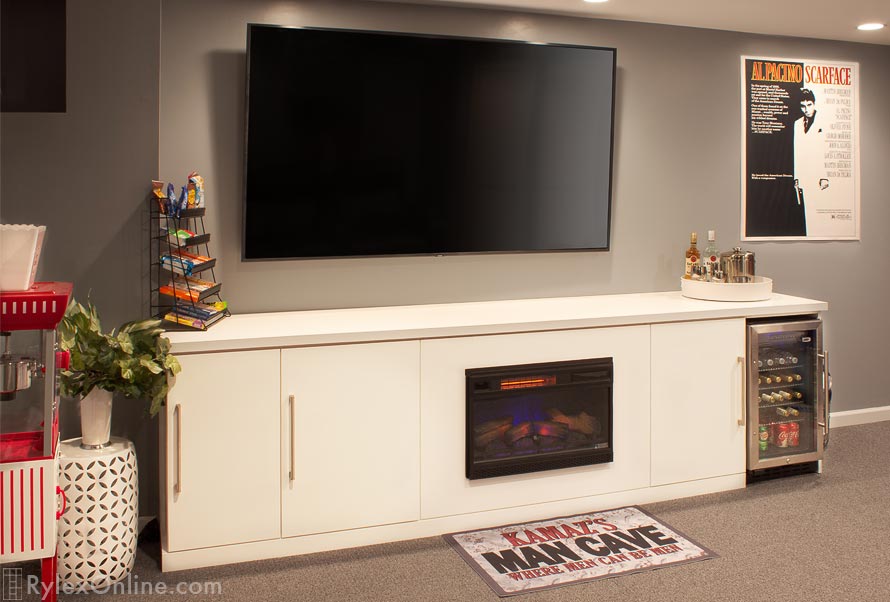 Basement Media Center with Fireplace
