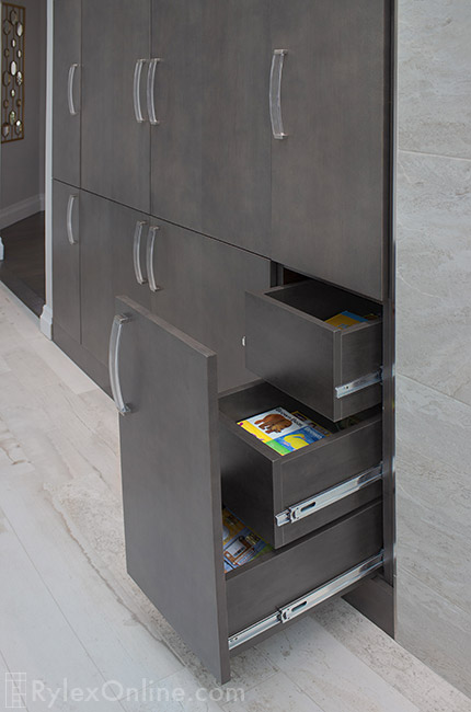 Entertainment Built-In Cabinet with Triple Drawers Behind A Single Vertical Drawer