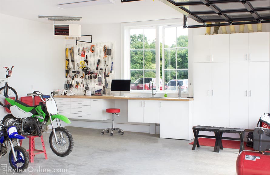 Moto Garage Cabinets and Workspace
