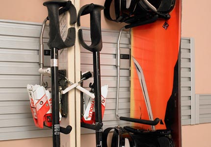 Omni Track Garage Ski Rack and Hooks Close Up