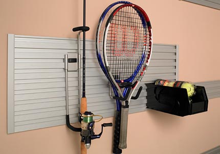 Garage Tennis Racket Wall Rack and Hook Close Up