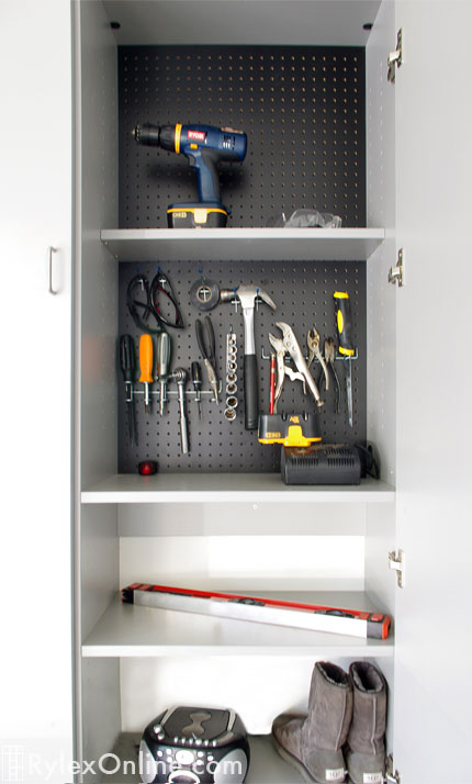 Tool Cabinet with Pegboard and Boot Storage Close Up