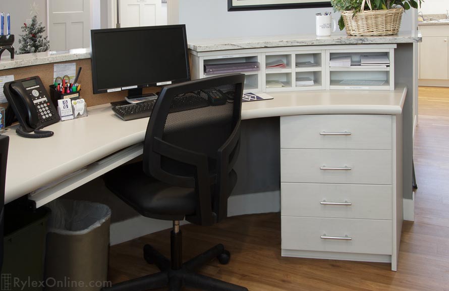 Curved Dental Reception Lobby Desk with Office Cubbies and Cabinet Drawers