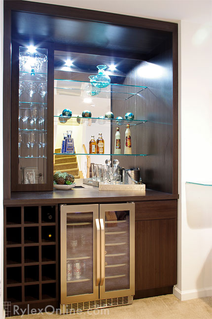 Home Bar with Stemware Cabinet with Glass Shelves, Drawer and Lower Storage Cabinet