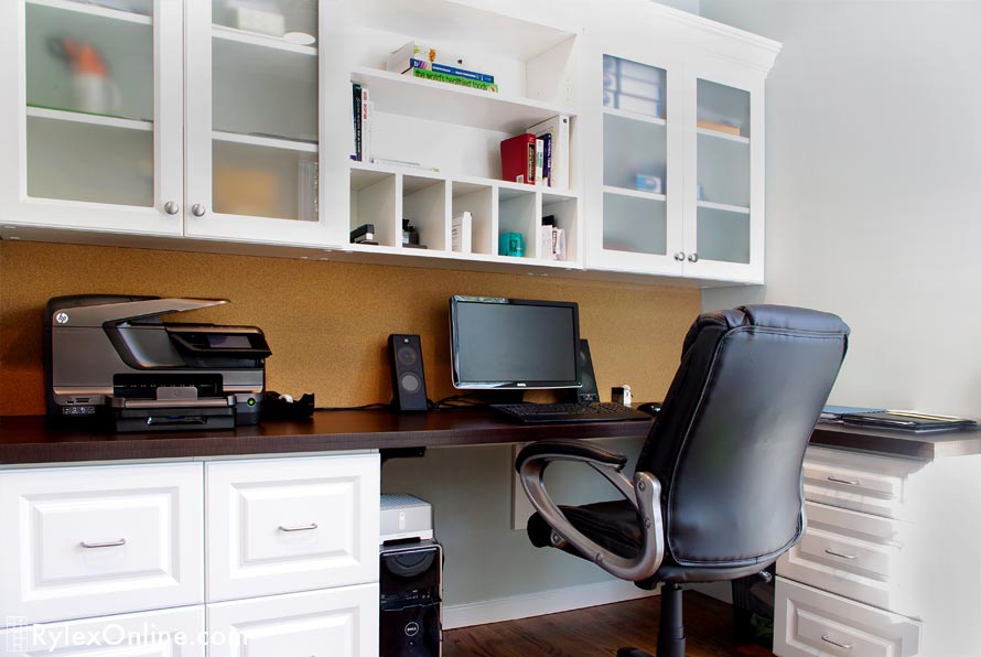 Home Office Desk and Cabinets with Acid Etched Glass, Paper Cubbies and Shelves