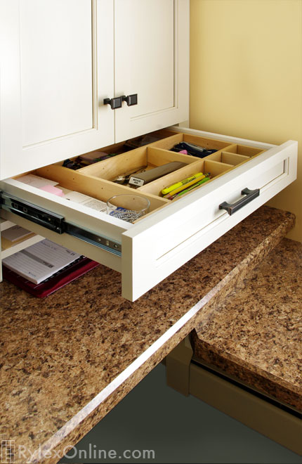 Above Desk Drawer with Dividers and Lateral Paper Cubbies