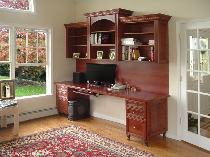 Cherry Home Office Desk with Overhead Cabinets