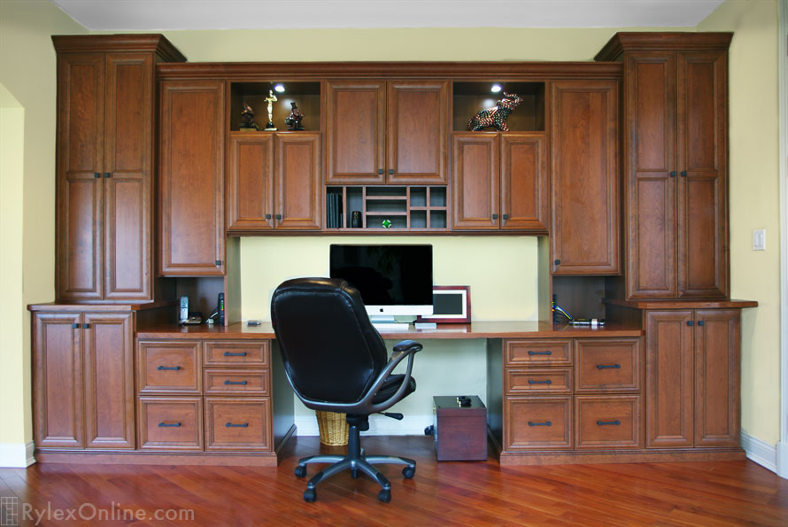 Wall to Wall Home Office Desk Cabinets with Spacious Work Surface, Paper Cubbies and Display Shelves