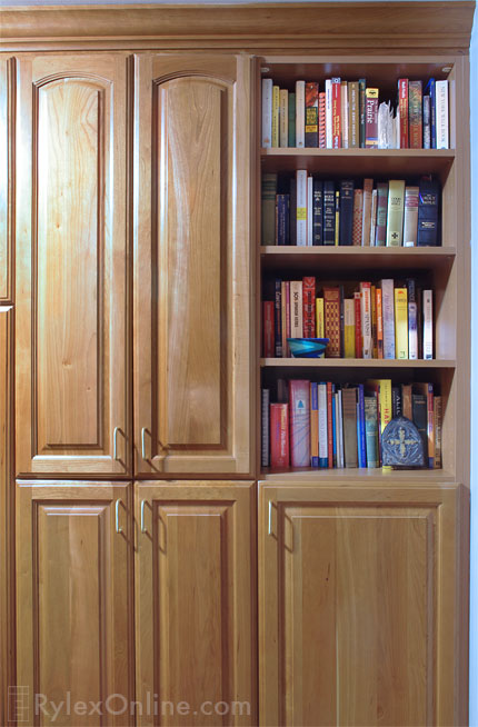 Floor to Ceiling Office Cabinets with Boakcase Shelving Trimmed with Crown Moulding