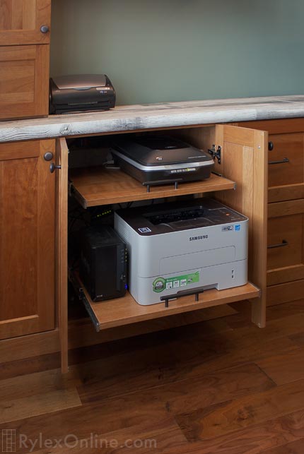 Home Office Cabinet with Pullout Shelves for Printer and Scanner