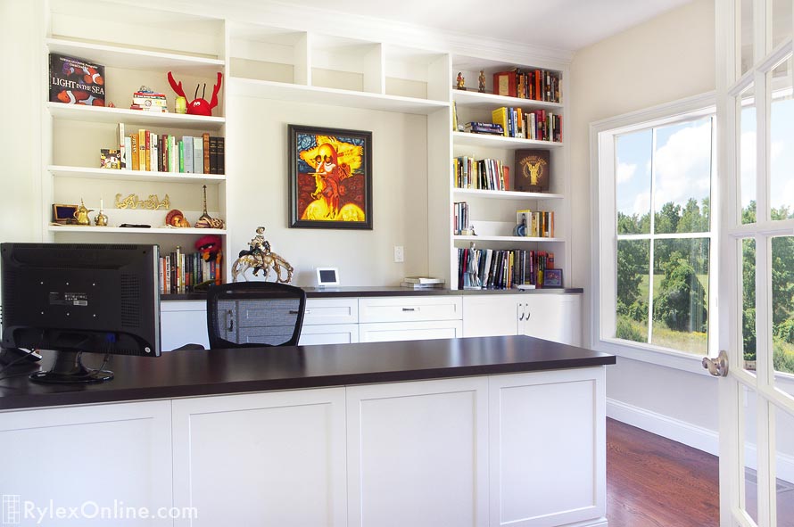 White Shaker Style Home Office Desk with Open Shelves