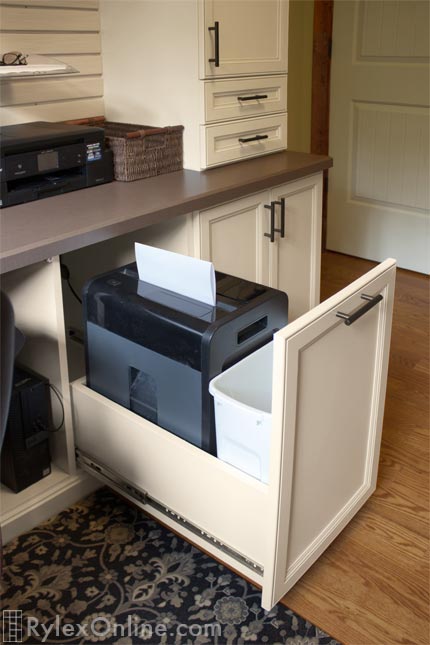 Home Office Cabinet with Pullout Paper Shredder Shelf Close Up