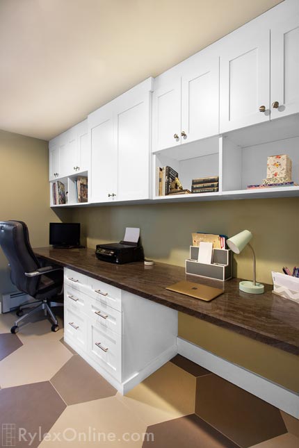 Home Office Work Station with Supply Cabinets and Storage Drawers